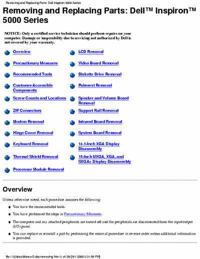 dell Dell Inspiron 5000 Series Dell Inspiron 5000 Series service manual